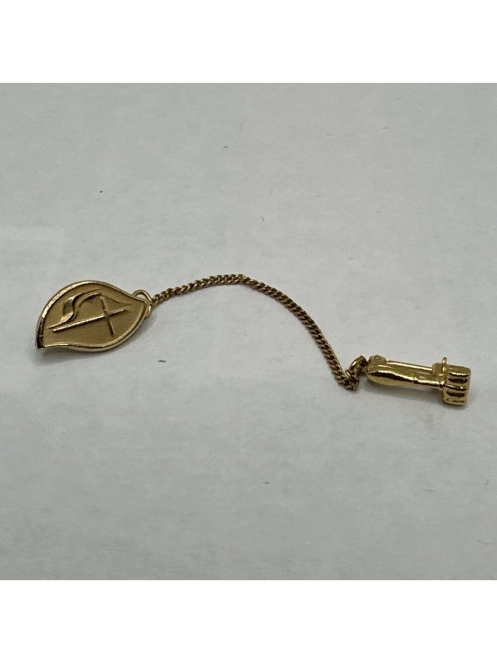 Flame Cross Gold Tone Lapel Pin Chain To Hammer Pin